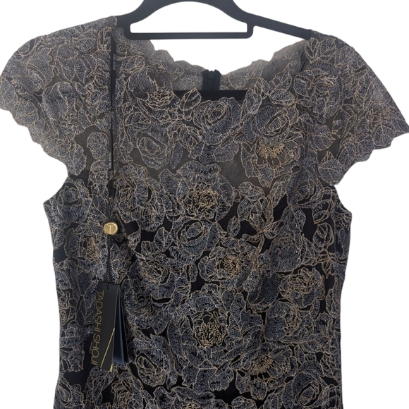 NWT Tadashi Shoji Rose Motif Lace Metallic Cocktail Dress Size 8 - Picture 3 of 14